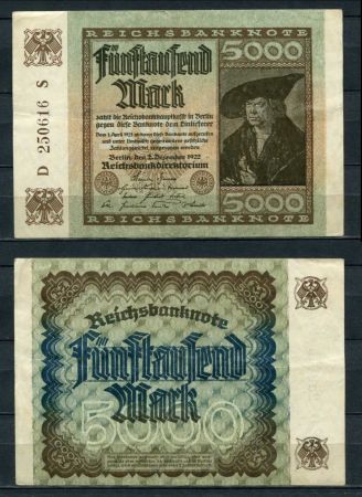 ГЕРМАНИЯ 1922г. P#81a / 5000 МАРОК XF