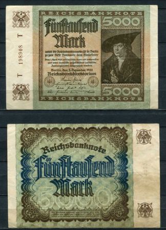 ГЕРМАНИЯ 1922г. P#81a / 5000 МАРОК XF