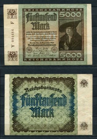 ГЕРМАНИЯ 1922г. P#81a / 5000 МАРОК XF