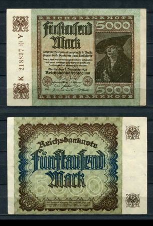 ГЕРМАНИЯ 1922г. P#81a / 5000 МАРОК XF