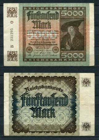 ГЕРМАНИЯ 1922г. P#81a / 5000 МАРОК XF