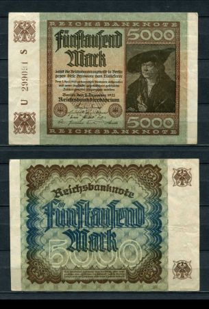 ГЕРМАНИЯ 1922г. P#81a / 5000 МАРОК XF