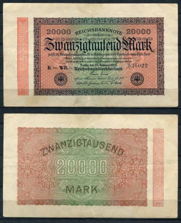 ГЕРМАНИЯ 1923г. P# 85b / 20000 МАРОК XF