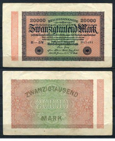 ГЕРМАНИЯ 1923г. P# 85b / 20000 МАРОК XF