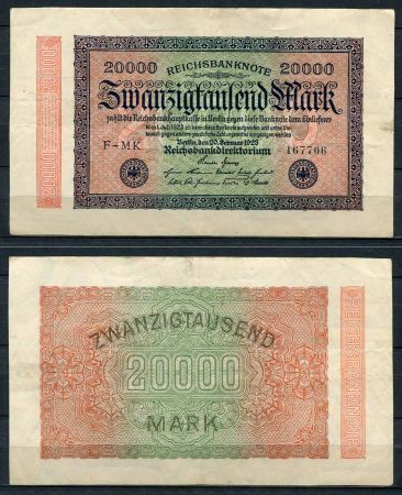 ГЕРМАНИЯ 1923г. P# 85b / 20000 МАРОК XF