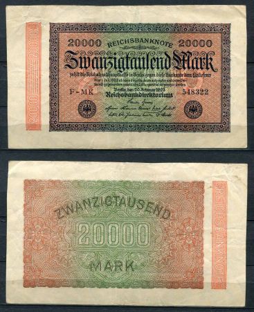 ГЕРМАНИЯ 1923г. P# 85b / 20000 МАРОК XF