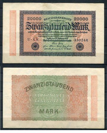 ГЕРМАНИЯ 1923г. P# 85b / 20000 МАРОК XF