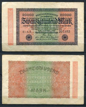 ГЕРМАНИЯ 1923г. P# 85b / 20000 МАРОК XF