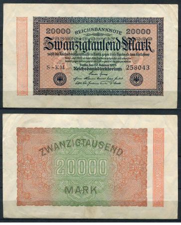 ГЕРМАНИЯ 1923г. P# 85b / 20000 МАРОК XF