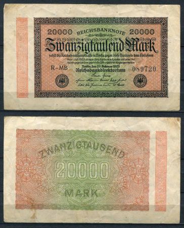 ГЕРМАНИЯ 1923г. P# 85b / 20000 МАРОК VF