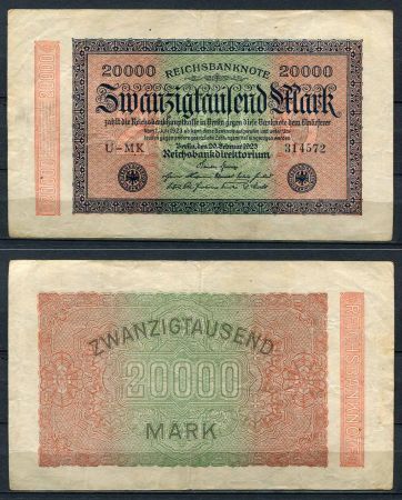 ГЕРМАНИЯ 1923г. P# 85b / 20000 МАРОК VF