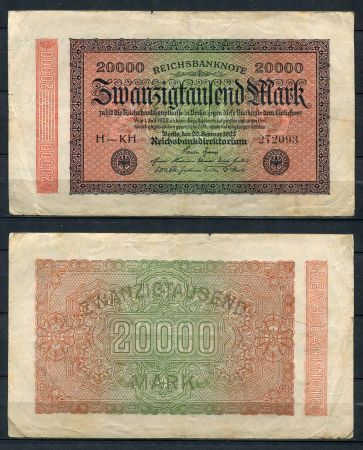 ГЕРМАНИЯ 1923г. P# 85b / 20000 МАРОК VF