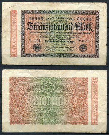 ГЕРМАНИЯ 1923г. P# 85b / 20000 МАРОК VF