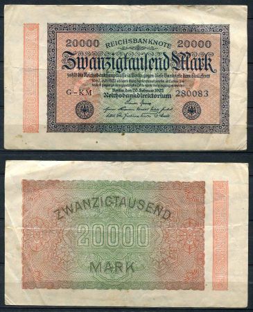 ГЕРМАНИЯ 1923г. P# 85b / 20000 МАРОК VF