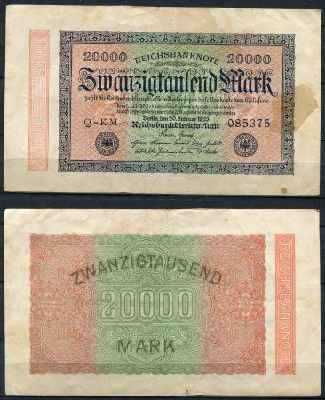 ГЕРМАНИЯ 1923г. P# 85b / 20000 МАРОК VF