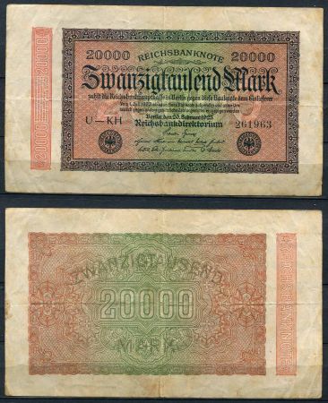 ГЕРМАНИЯ 1923г. P# 85b / 20000 МАРОК VF