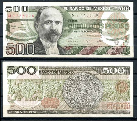 Мексика 1983 г. • P# 79a • 500 песо • Франсиско Игнасио Мадеро • календарь ацтеков • регулярный выпуск • AU+