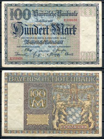 Бавария 1922 г. • P# S923 • 100 марок • экстренный выпуск • XF-