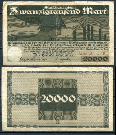ГЛАДБАХ 1923г. 20 тыс. МАРОК / F-VF