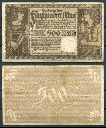 ГЛАДБАХ 1922г. 500 МАРОК / F-VF