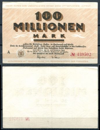 ДОРТМУНД 1923г. 100 млн. МАРОК / XF-AUNC