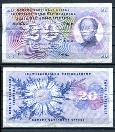 Швейцария 1961 г. • P# 46i • 20 франков • Гийом-Анри Дюфур • регулярный выпуск • F-VF