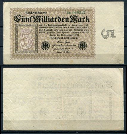 ГЕРМАНИЯ 1923г. 7-й выпуск P# 115b / 5 млрд. МАРОК / XF