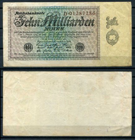 ГЕРМАНИЯ 1923г. 7-й выпуск P# 116a / 10 млрд. МАРОК / XF