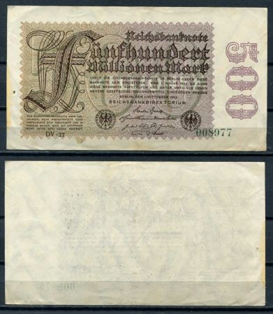 ГЕРМАНИЯ 1923г. P# 110d / 500 млн. МАРОК / XF-AUNC