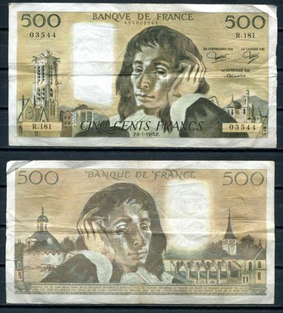 Франция 1983 г. P# 156e • 500 франков • 6.01.1983 • Блез Паскаль (математик) • регулярный выпуск • VF