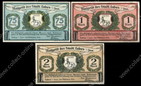 Лейбс Германия 1921г. / 75 пф., 1 и 2 марки / тапочки / UNC пресс