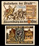 Лауэнбург Германия 1921г. / 25 пф. и 1 марка / история города / UNC пресс