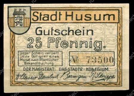 Хузум Германия 1921г. / 25 пф. / женщина с веслом / UNC пресс