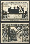 Падерборн 1921 г. • 75 пф. • Сцена у фонтана • улица • черная • UNC пресс-