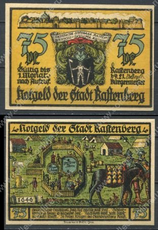 Германия • Растенберг 1921 г. • 75 пфеннигов • рыцарь • схема поселения 1646 г. • нотгельд • UNC пресс