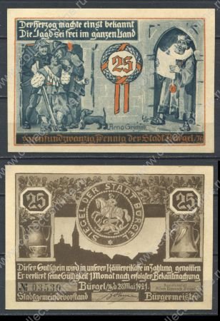 Бюргель 1921 г. • 25 пфеннигов • герб города • локальный выпуск • UNC пресс
