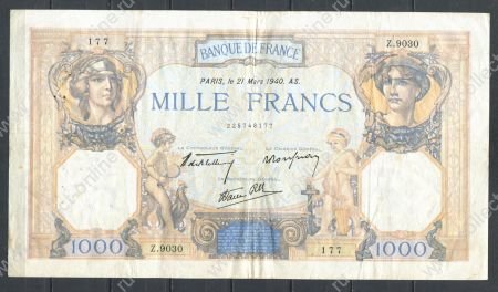 Франция 1940 г. (21-03) • P# 90c • 1000 франков • Церера и Меркурий • регулярный выпуск • VF*