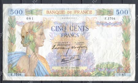 Франция 1940 г. (DZ-19-12) • P# 95a • 500 франков • Мир • регулярный выпуск • VF*