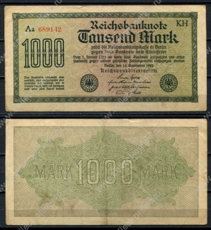 Германия 1922 г. • P# 76f • 1000 марок • XF