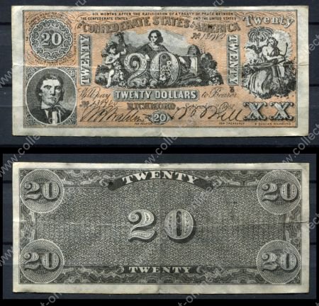 Конфедеративные Штаты Америки 1861 г. • 20 долларов • Ричмонд • копия • VF