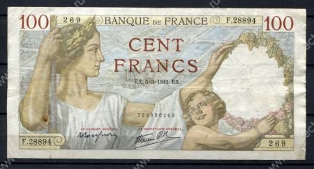 Франция 1942 г. (EX 5-3) • P# 94 • 100 франков • Максимильен де Бетюн • регулярный выпуск • VF*