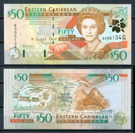 Восточные Карибы • Гренада 2000 г. • P# 40g • 50 долларов • Елизавета II • форт Бримстон • регулярный выпуск • UNC пресс