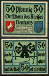 Нойхаус 1921 г. • 50 пфеннигов • гербы • мельница • нотгельд • UNC пресс