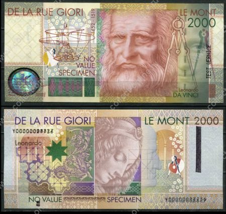 De La Rue Giori • 2000 • тестовая бона • Леонардо да Винчи • образец • UNC пресс