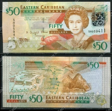 Восточные Карибы 2008 г. • P# 50 • 50 долларов • Елизавета II • форт Бримстон • серия SH • UNC пресс ( кат. - $ 100 )