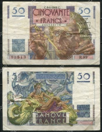 Франция 1948 г. • P# 127b • 50 франков • (8-4-1948) • Урбен Леверье • регулярный выпуск • F-VF