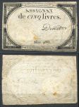 Франция 1793 г. • P# A76 • 5 ливров • Французская революция • ассигнат • F-VF