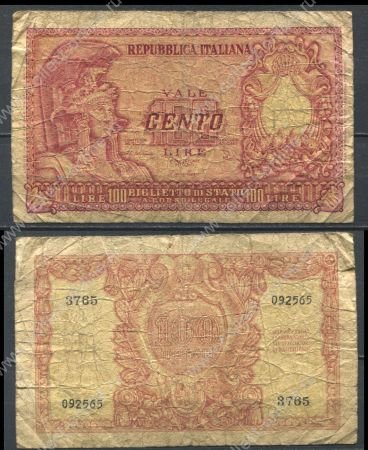 Италия 1951 г. • P# 92b • 100 лир • регулярный выпуск • VG-