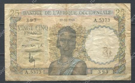 Французская Западная Африка 1948 г. • P# 38 • 25 франков • девушка • регулярный выпуск • F-VF