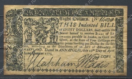 Мэриленд 1774 г. P# S980 • 8 долларов • копия • UNC пресс